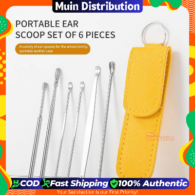 Picture of 6 pcs Stainless Steel Ear Wax Cleaner Set With Yellow Color Leather Case - Ear Pick