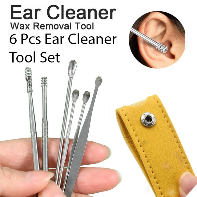 Picture of 6 pcs Stainless Steel Ear Wax Cleaner Set With Yellow Color Leather Case - Ear Pick