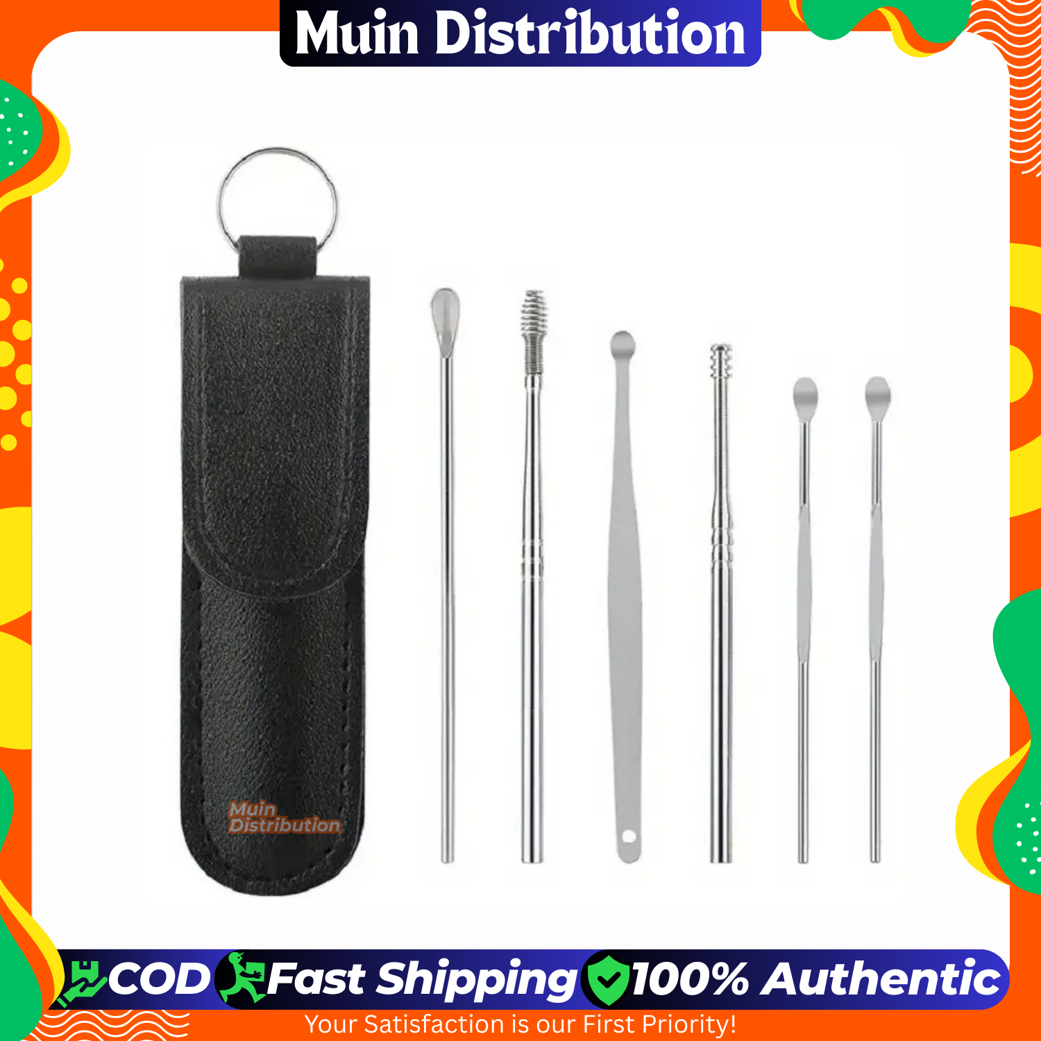 Picture of 6 pcs Stainless Steel Ear Wax Cleaner Set With Black Color Leather Case - Ear Pick