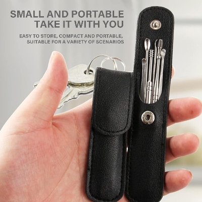 Picture of 6 pcs Stainless Steel Ear Wax Cleaner Set With Black Color Leather Case - Ear Pick