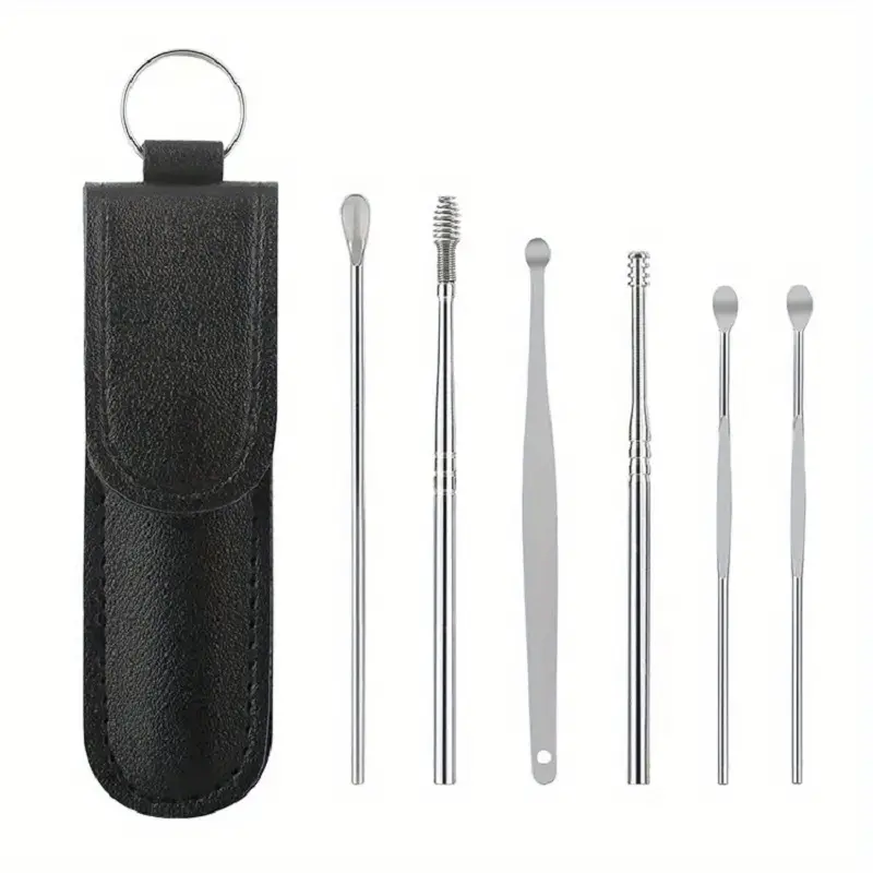 Picture of 6 pcs Stainless Steel Ear Wax Cleaner Set With Black Color Leather Case - Ear Pick