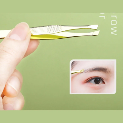 Picture of Stainless Steel (Flat) Tweezer (Golden Color) For Hair Removal - 1pcs