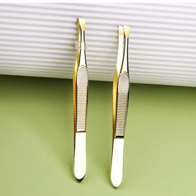 Picture of Stainless Steel (Flat) Tweezer (Golden Color) For Hair Removal - 1pcs