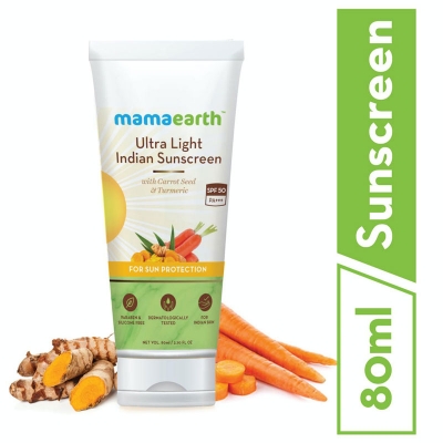 Picture of Mamaearth Ultra Light Indian Sunscreen with Carrot Seed, Turmeric and SPF 50 PA+++ (80ml)