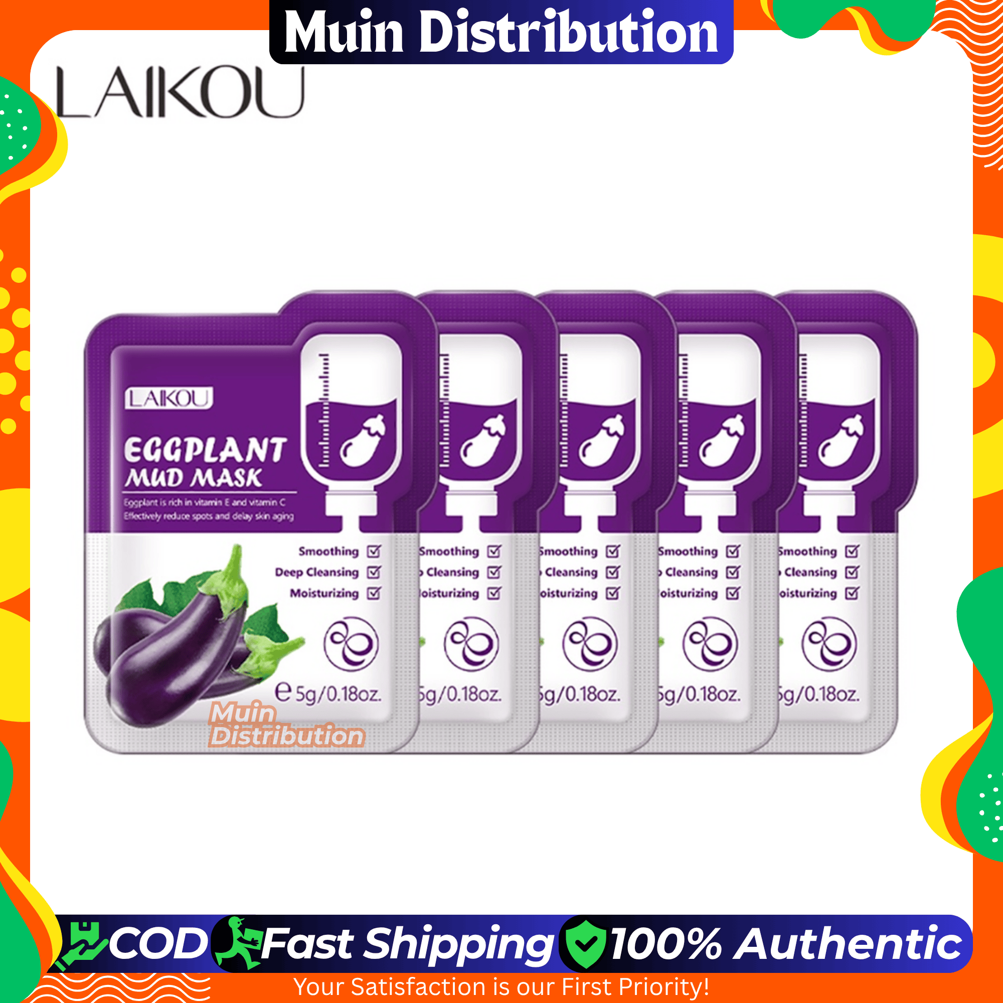 Picture of LAIKOU 5pcs Eggplant Mud Mask / Face Pack