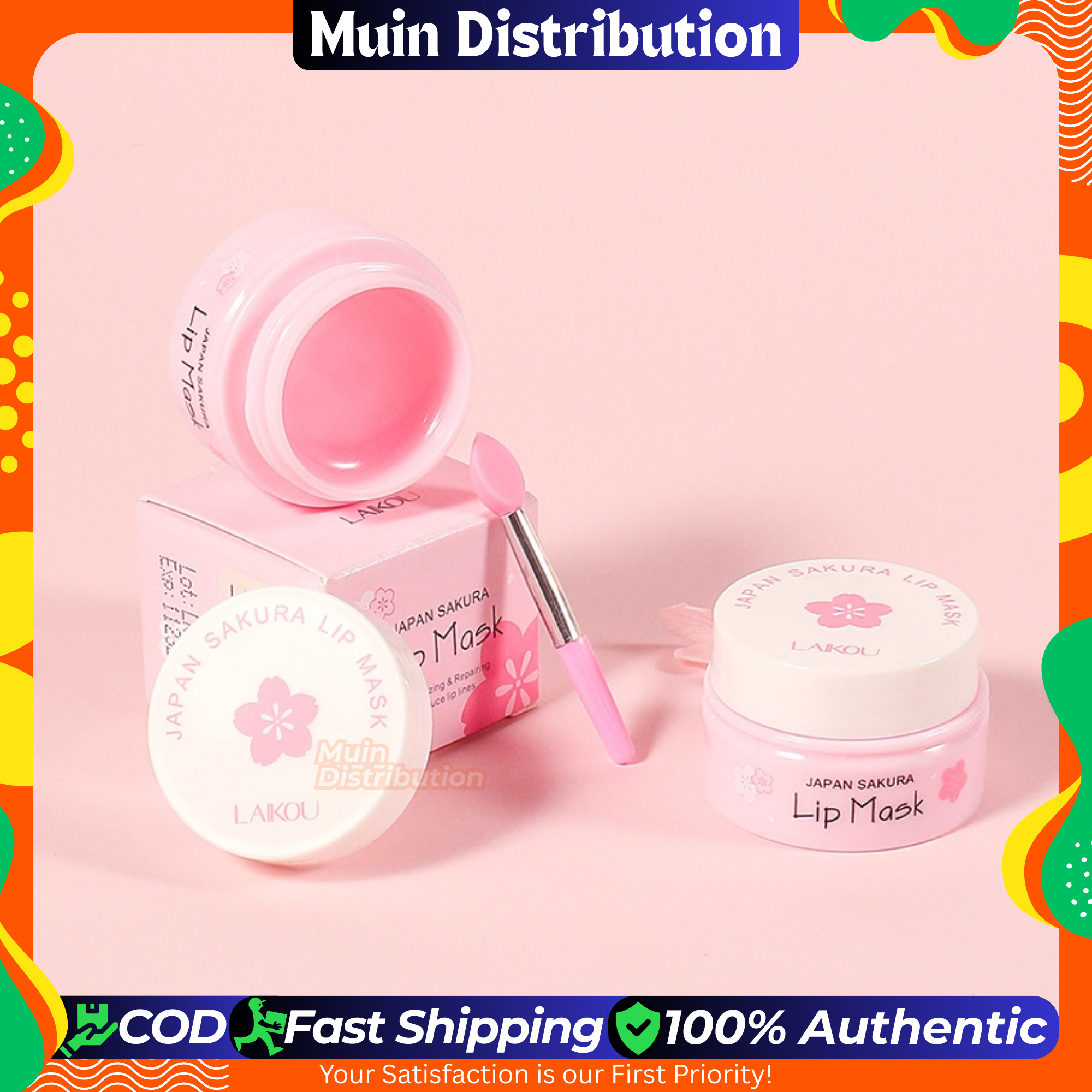 Picture of LAIKOU Japan Sakura Lip Mask Diminishing Lip Lines Cherry blossoms Remove Wrinkle Cream Repairing Smoothing Lip Balm 8g