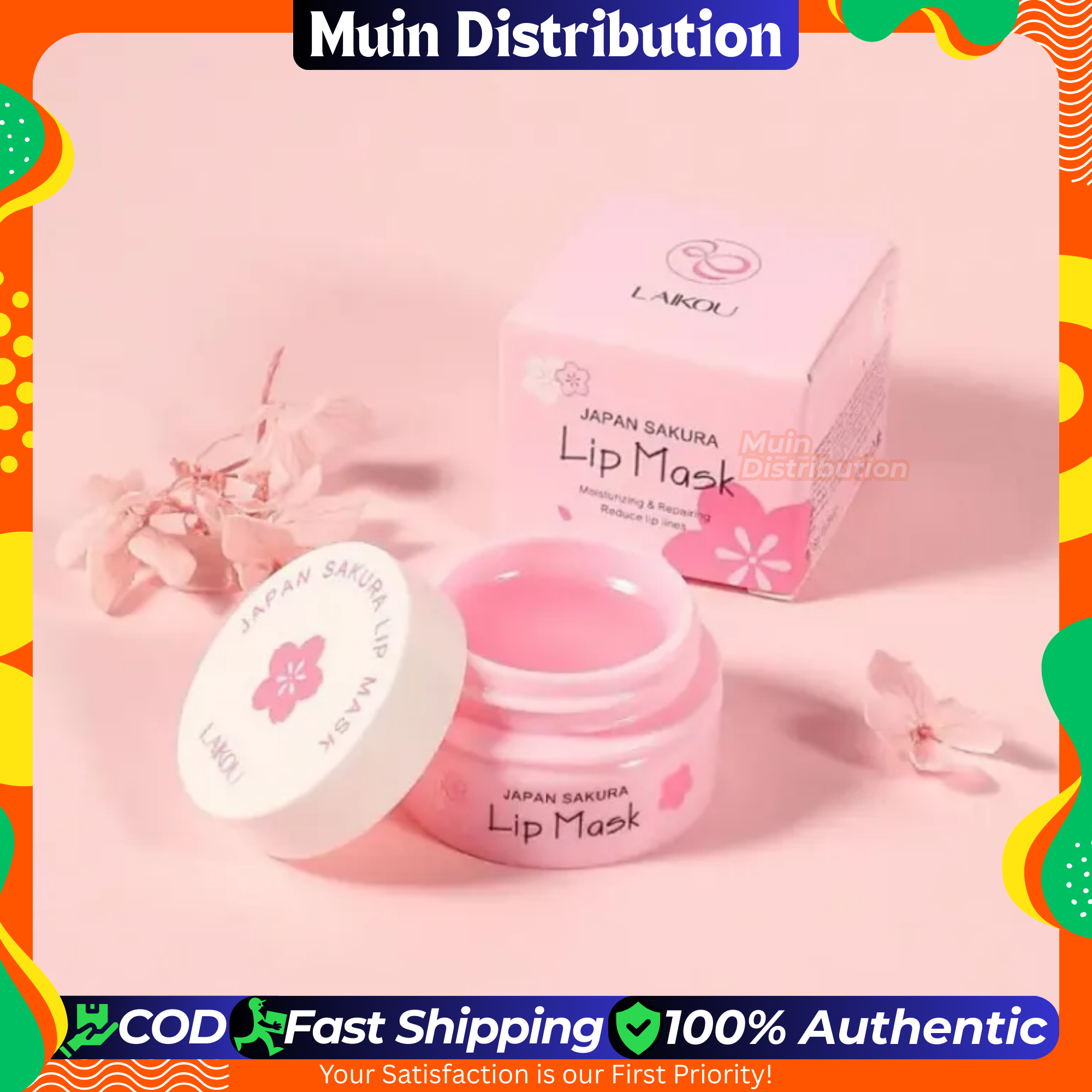 Picture of LAIKOU Japan Sakura Lip Mask Diminishing Lip Lines Cherry blossoms Remove Wrinkle Cream Repairing Smoothing Lip Balm 8g