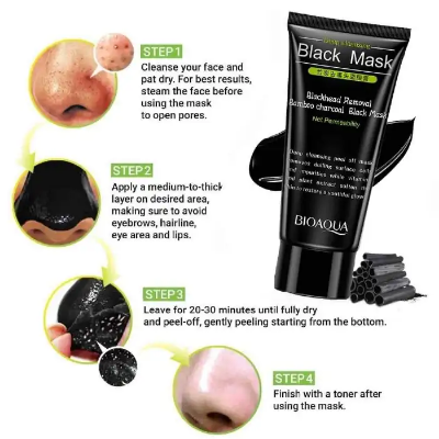 Picture of BIOAQUA Black Mask Bamboo Charcoal Blackhead Remover Mask – Deep Cleansing Peel-Off Face Mask for Pores & Oil Control (60g)
