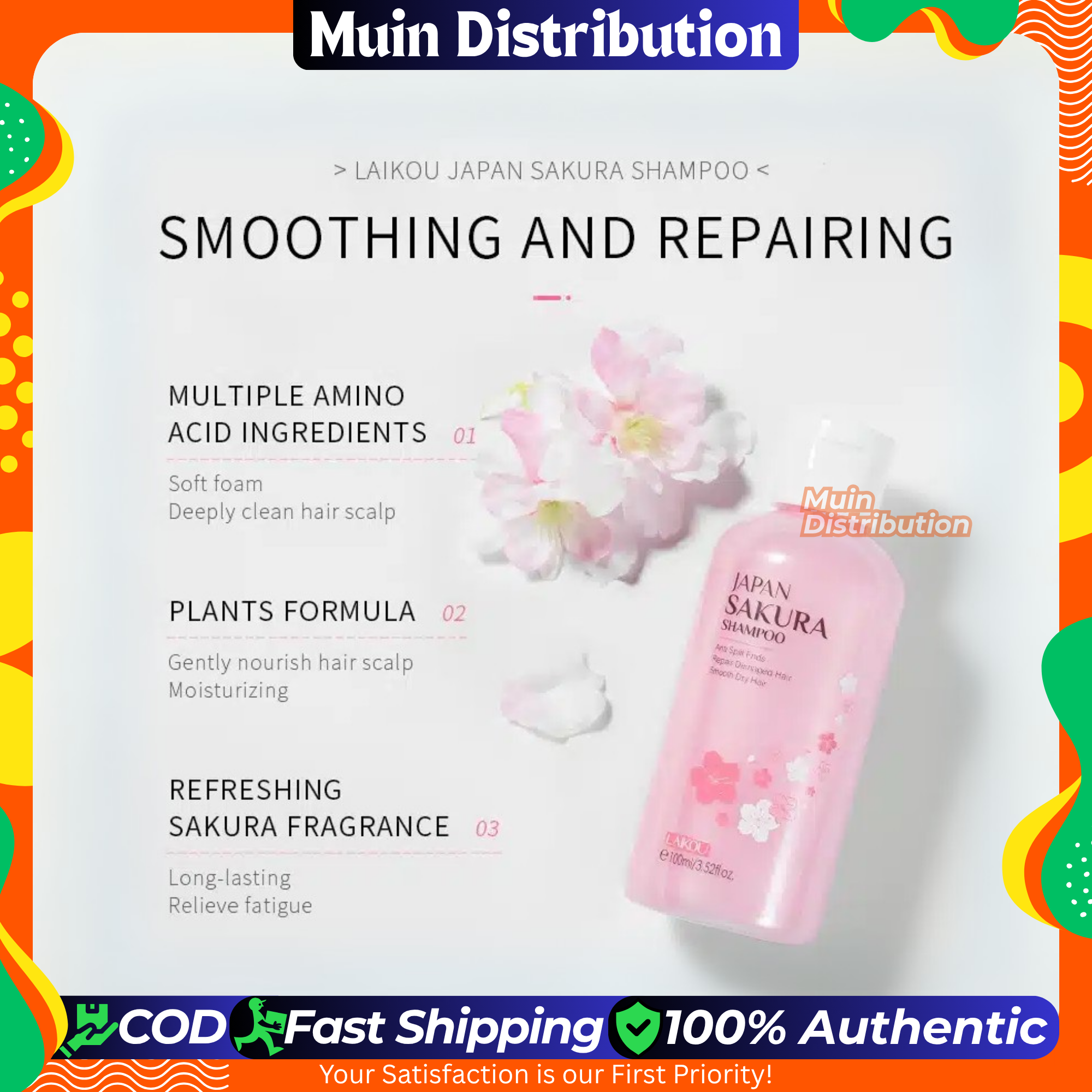 Picture of LAIKOU Japan Sakura Smooth Dry Hair Shampoo Care Nourish Hair Split Ends 100ml
