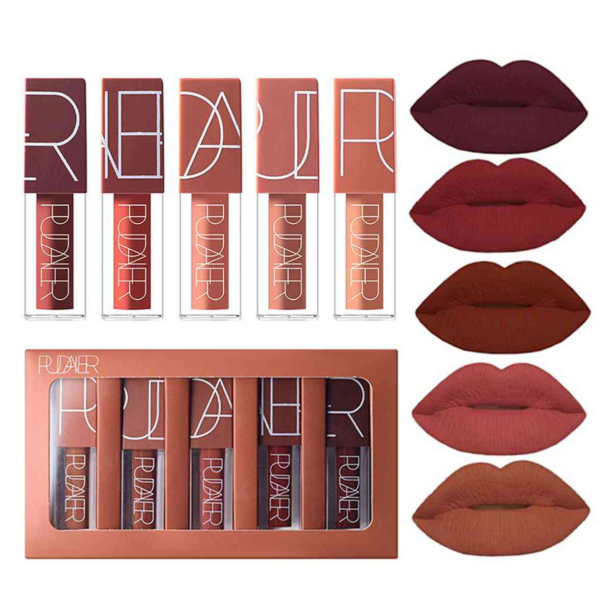 Picture of Pudaier 5pcs Waterproof Long Lasting Matte Liquid Lipstick Matte Lipstick Gloss Set Lipstick Set