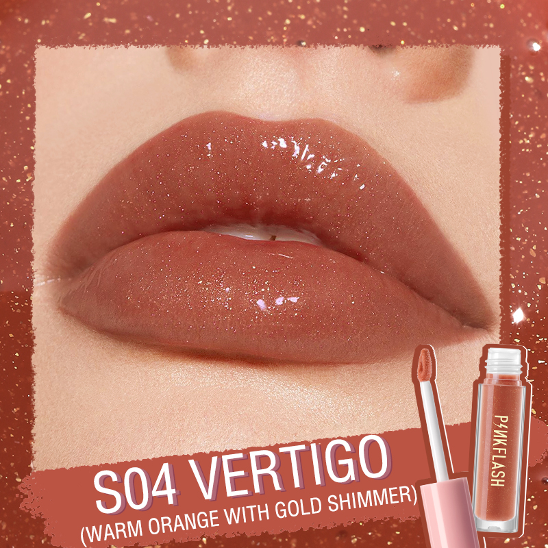 Picture of PinkFlash Lip Gloss #S04 Vertigo (Warm orange with gold shimmer) Ever Glossy Moist Lip Gloss - 2.3g