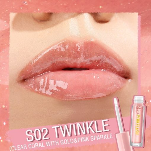 Picture of PinkFlash Lip Gloss #S02 Twinkle (Clear coral with gold & pink sparkle) Ever Glossy Moist Lip Gloss - 2.3g