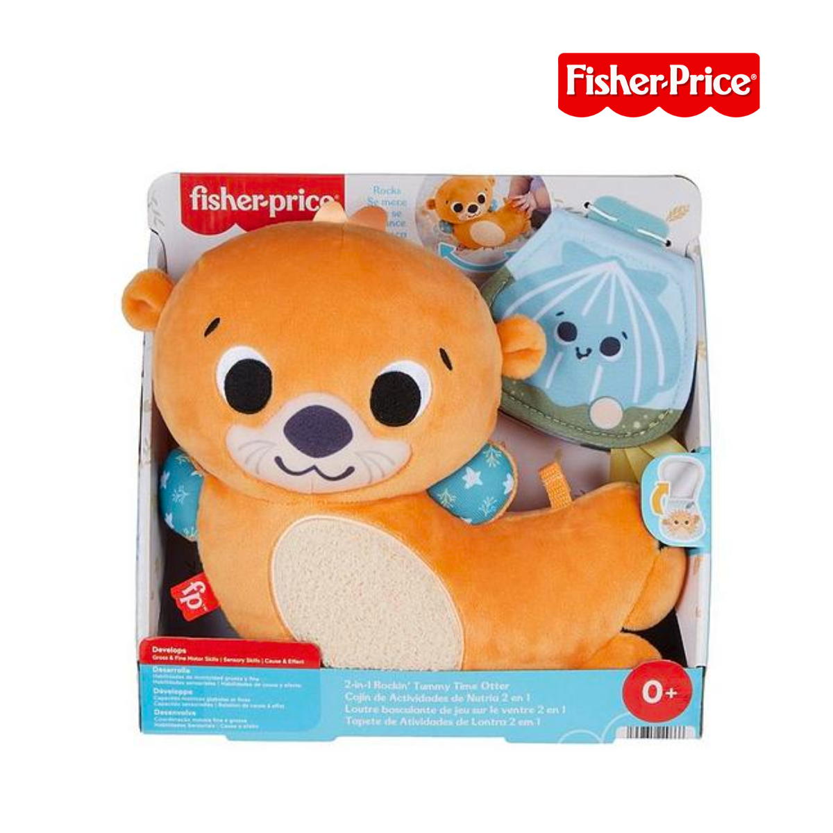 Picture of Fisher Price HXG96 2 In 1 Rockinâ€™ Tummy Time Otter Plush Toy With Soft Book