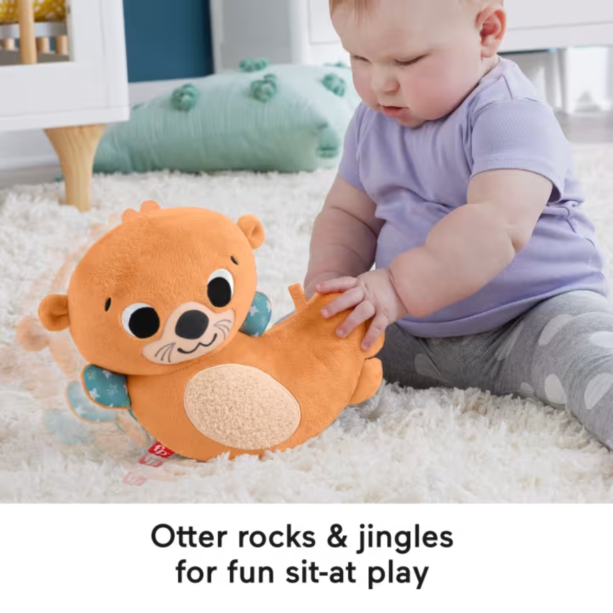 Picture of Fisher Price HXG96 2 In 1 Rockinâ€™ Tummy Time Otter Plush Toy With Soft Book