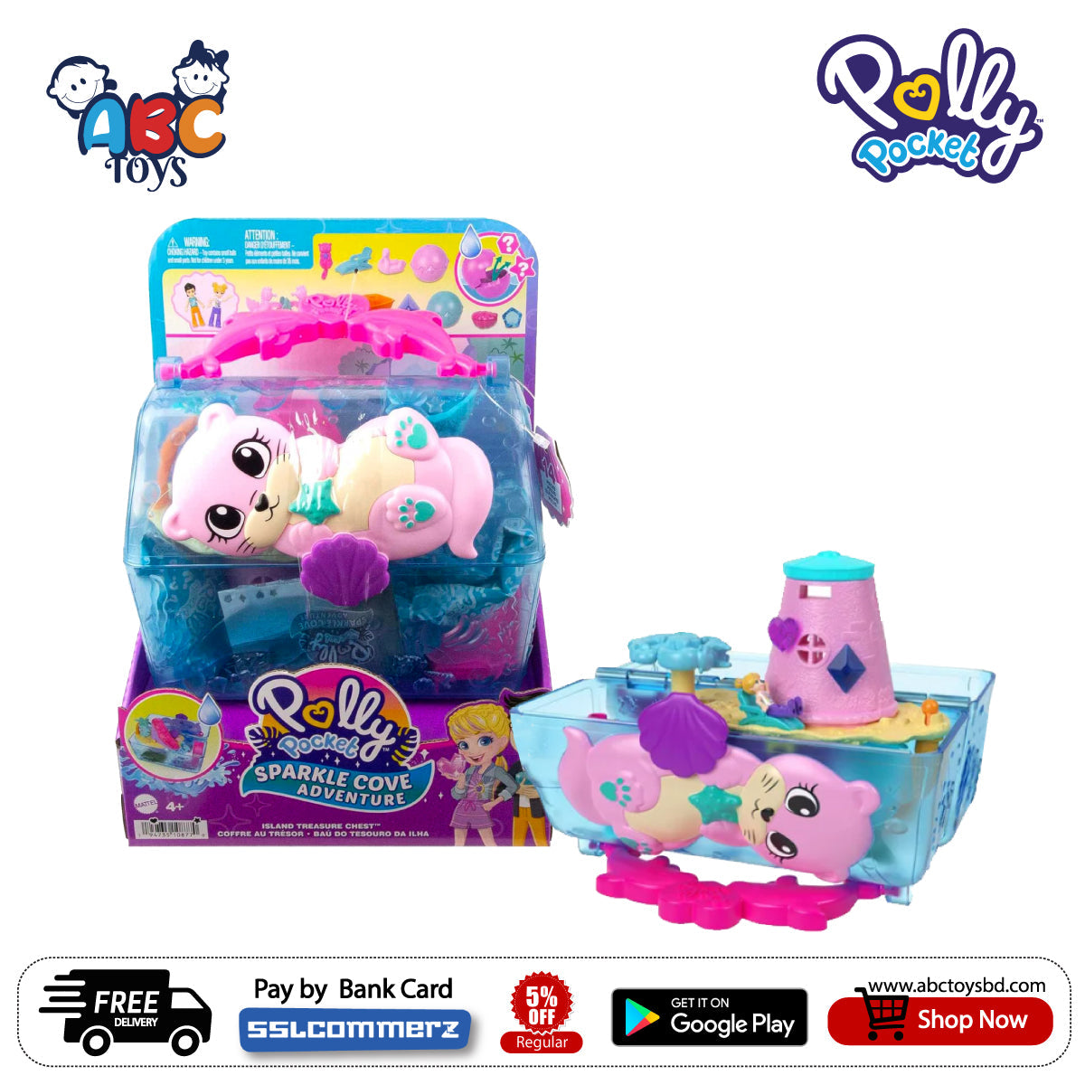 Picture of Polly Pocket HKV47 Sparkle Cove Adventure Chest Playset With 2 Micro Dolls, 4 Animals & Accessories