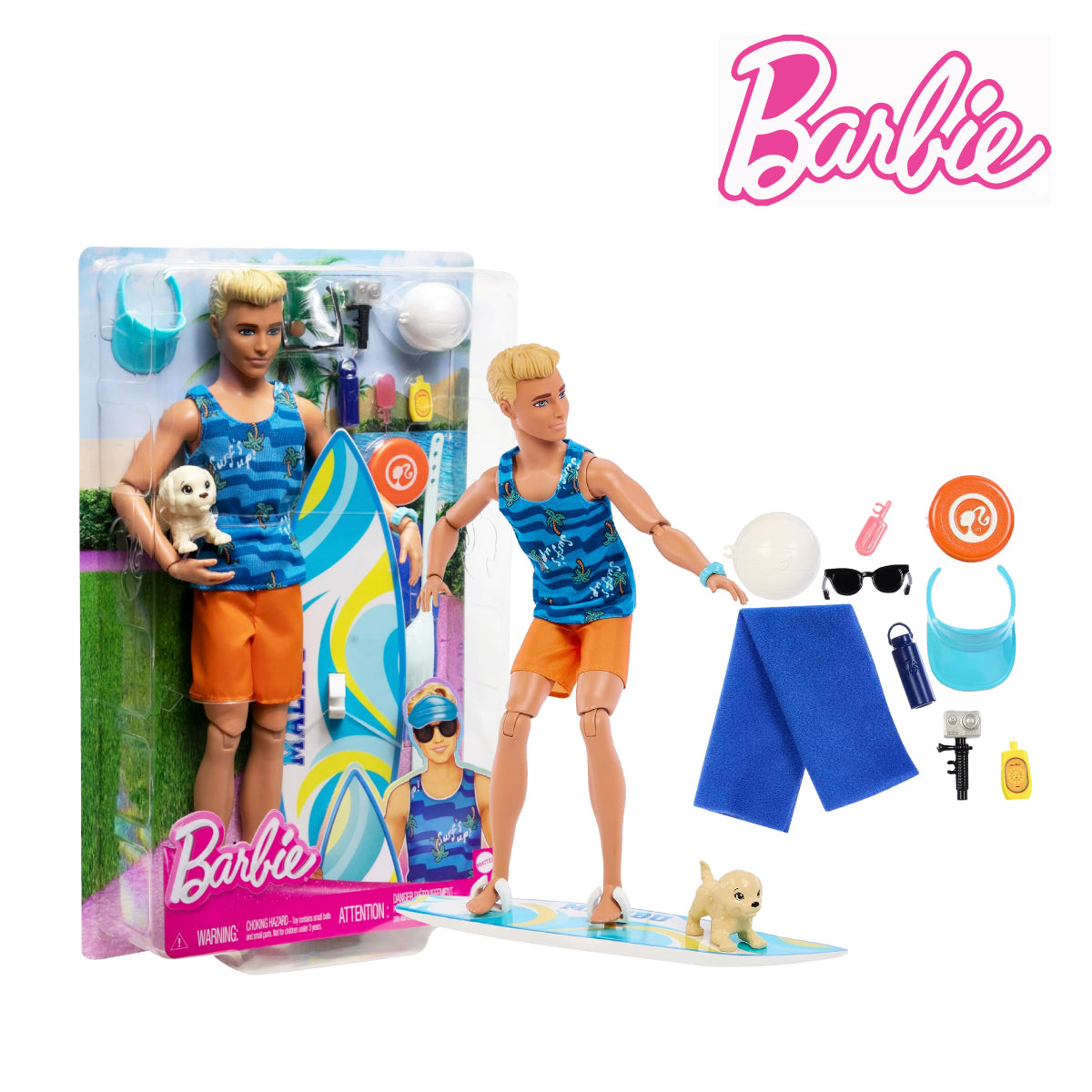 Picture of Barbie HPT50 Ken Surfboard Set, Dress-Up Doll