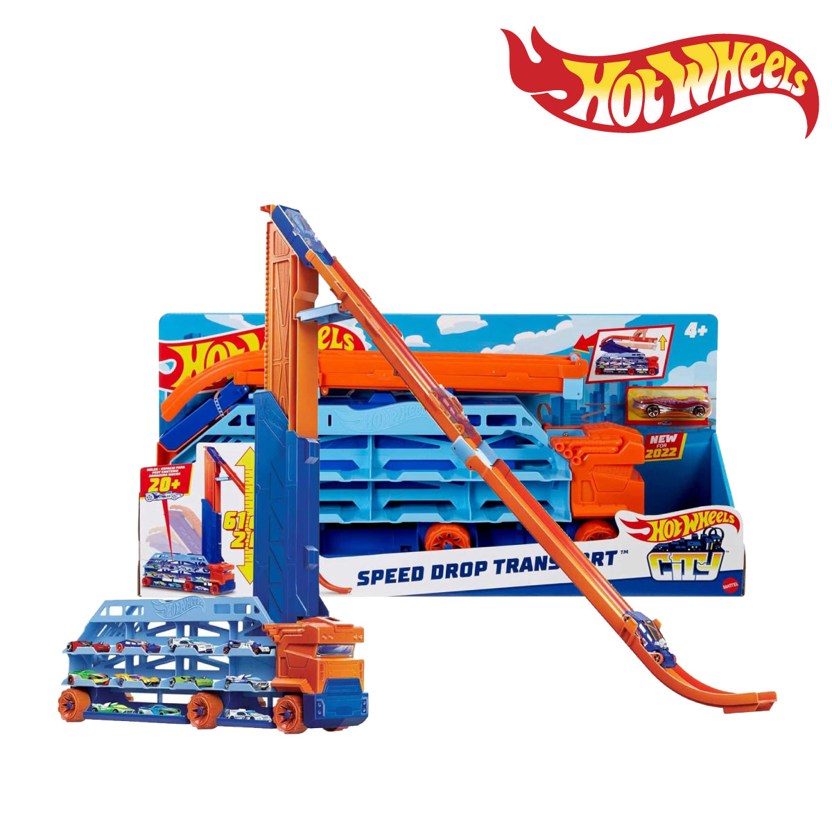 Picture of Hot Wheels HDY92 City Speed Drop Transport Hauler, includes 1 Car, Ages 5+