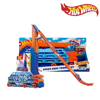 Picture of Hot Wheels HDY92 City Speed Drop Transport Hauler, includes 1 Car, Ages 5+