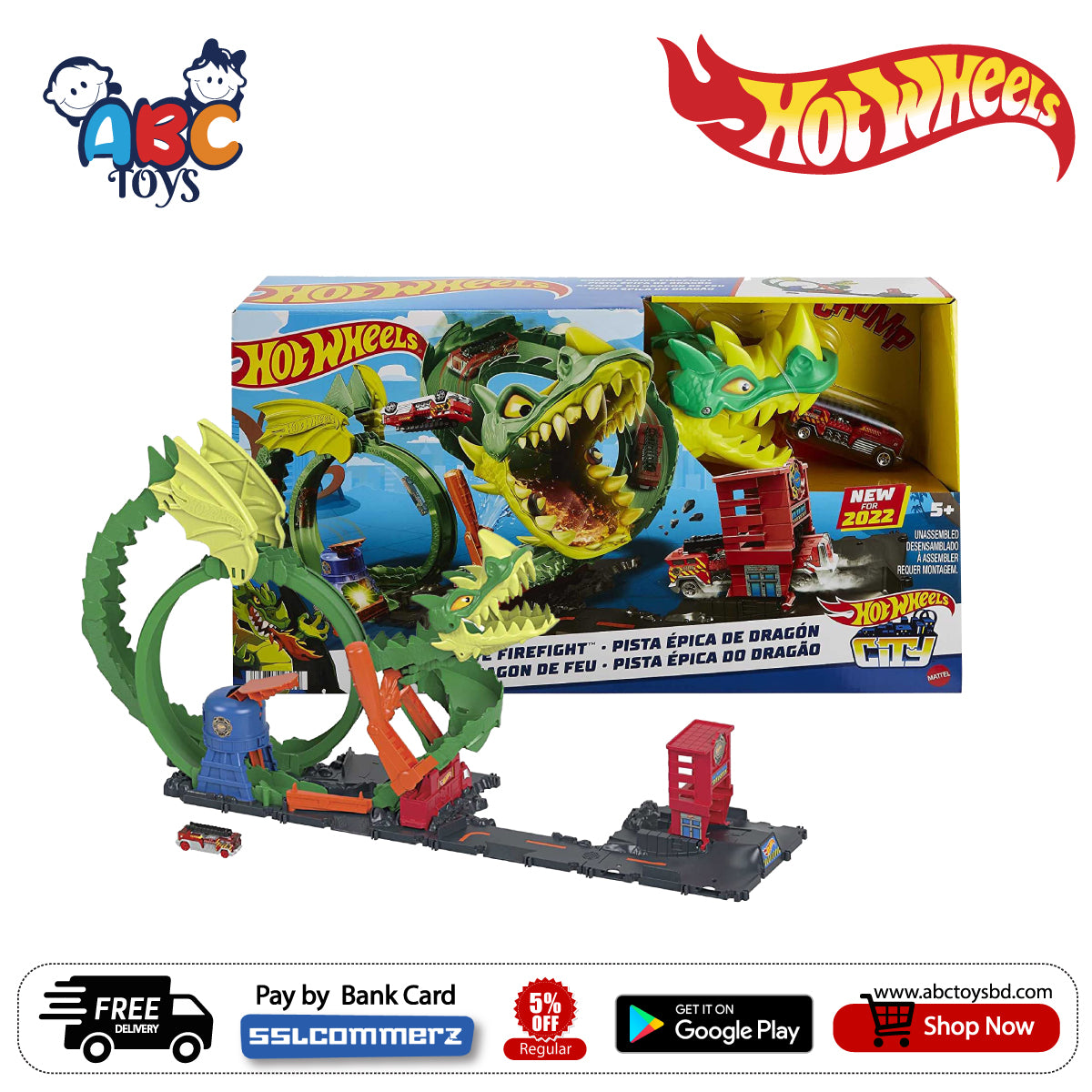 Picture of Hot Wheels HDP03 Track Set City Dragon Drive Firefight, Ages 5+
