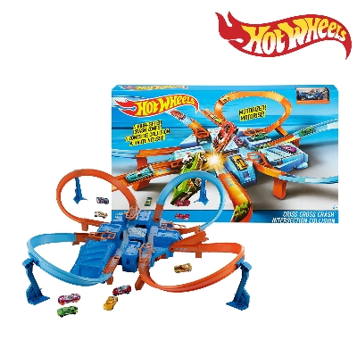 Picture of Hot Wheels DTN42 Criss Cross Crash Track Set With Motorized Booster, Ages 5+