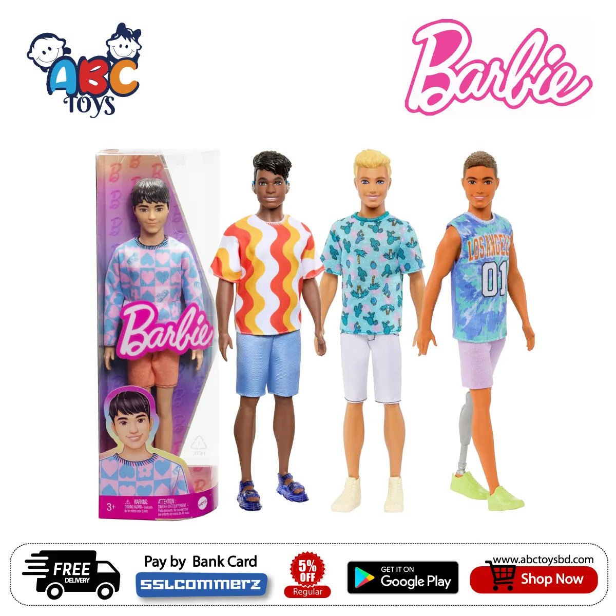 Picture of Barbie DWK44 Ken Fashionistas Doll Assortment with Trendy Clothes