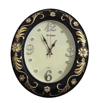Picture of 48 CM Homestop Oval Shape Vintage Fiber Made Sharp Decorative Wall Clock - 48cm