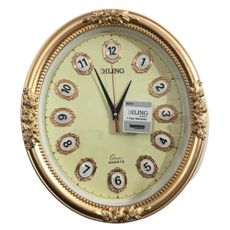 Picture of 40 CM Homestop Oval Shape Vintage Fiber Made Sharp Decorative Wall Clock - 40cm (Golden)