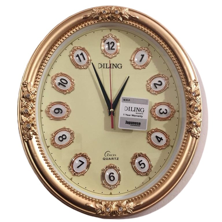 Picture of 40 CM Homestop Oval Shape Vintage Fiber Made Sharp Decorative Wall Clock - 40cm (Golden)