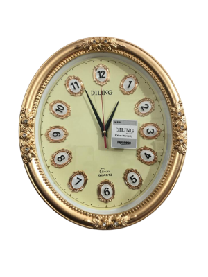 Picture of 40 CM Homestop Oval Shape Vintage Fiber Made Sharp Decorative Wall Clock - 40cm (Golden)