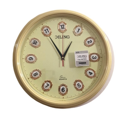 Picture of 39 CM Homestop Round Shape Vintage Fiber Made Sharp Decorative Wall Clock - 39cm (Golden)