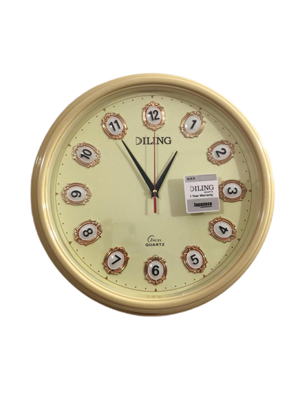 Picture of 39 CM Homestop Round Shape Vintage Fiber Made Sharp Decorative Wall Clock - 39cm (Golden)