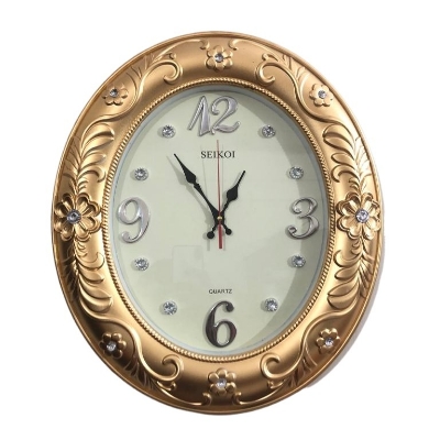 Picture of 46 CM Homestop Oval Shape Vintage Fiber Made Sharp Decorative Wall Clock - 46cm (Gold)