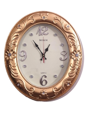 Picture of 46 CM Homestop Oval Shape Vintage Fiber Made Sharp Decorative Wall Clock - 46cm (Gold)