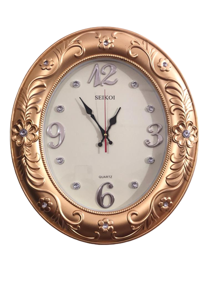 Picture of 46 CM Homestop Oval Shape Vintage Fiber Made Sharp Decorative Wall Clock - 46cm (Gold)
