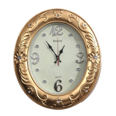 Picture of 46 CM Homestop Oval Shape Vintage Fiber Made Sharp Decorative Wall Clock - 46cm (Gold)
