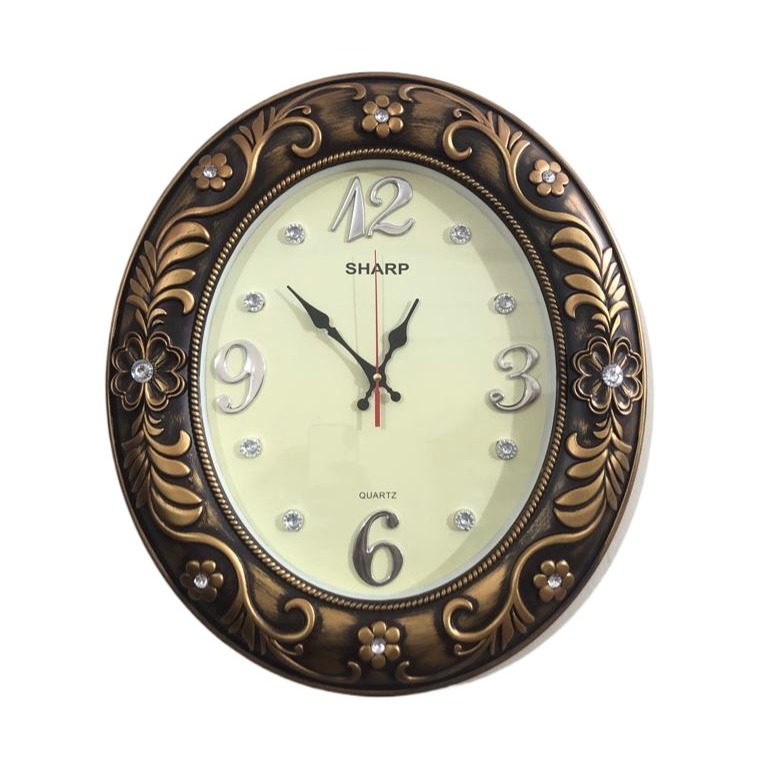 Picture of 46 CM Homestop Oval Shape Vintage Fiber Made Sharp Decorative Wall Clock - 46cm (antique)