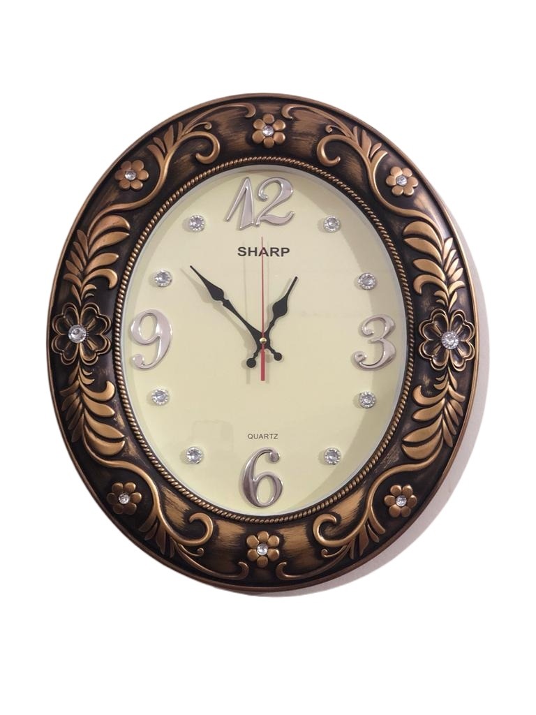 Picture of 46 CM Homestop Oval Shape Vintage Fiber Made Sharp Decorative Wall Clock - 46cm (antique)