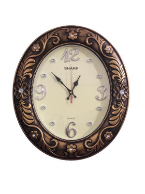 Picture of 46 CM Homestop Oval Shape Vintage Fiber Made Sharp Decorative Wall Clock - 46cm (antique)