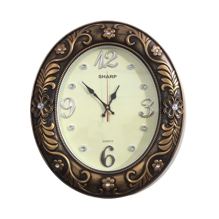 Picture of 46 CM Homestop Oval Shape Vintage Fiber Made Sharp Decorative Wall Clock - 46cm (antique)