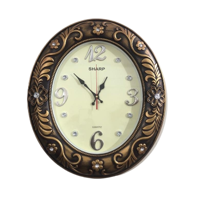 Picture of 46 CM Homestop Oval Shape Vintage Fiber Made Sharp Decorative Wall Clock - 46cm (antique)