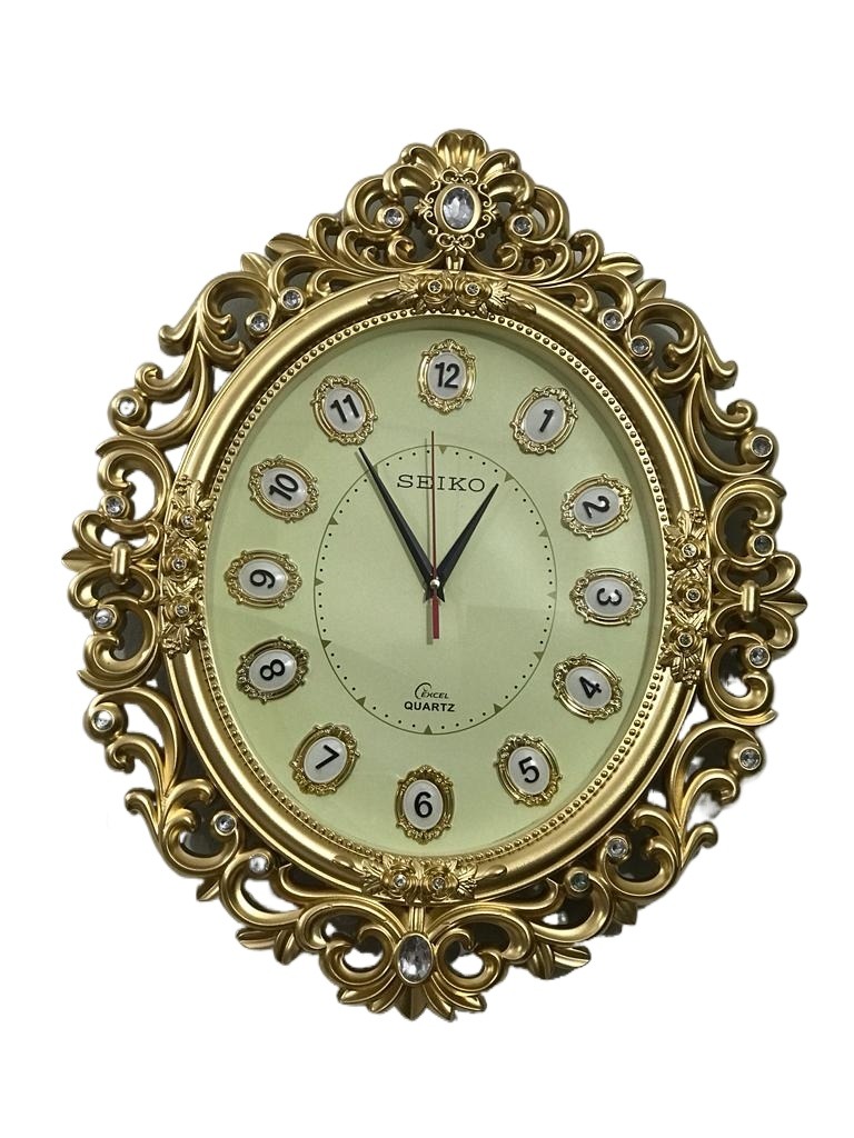 Picture of 56 CM Big Size Homestop Oval Shape Vintage Fiber Made Sharp Decorative Wall Clock - 56cm (Golden)