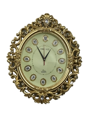 Picture of 56 CM Big Size Homestop Oval Shape Vintage Fiber Made Sharp Decorative Wall Clock - 56cm (Golden)
