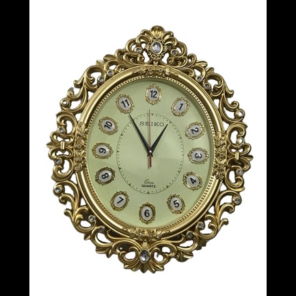 Picture of 56 CM Big Size Homestop Oval Shape Vintage Fiber Made Sharp Decorative Wall Clock - 56cm (Golden)