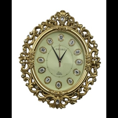 Picture of 56 CM Big Size Homestop Oval Shape Vintage Fiber Made Sharp Decorative Wall Clock - 56cm (Golden)