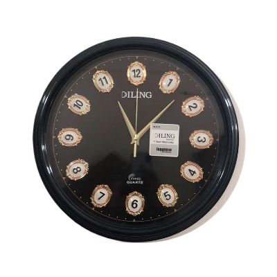 Picture of 39 CM Homestop Round Shape Vintage Fiber Made Sharp Decorative Wall Clock - 39cm (Black)