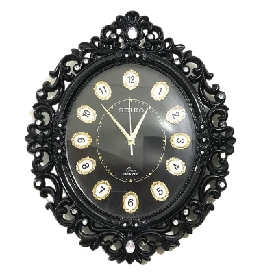 Picture of 56 CM Big Size Homestop Oval Shape Vintage Fiber Made Sharp Decorative Wall Clock - 56cm (Black)