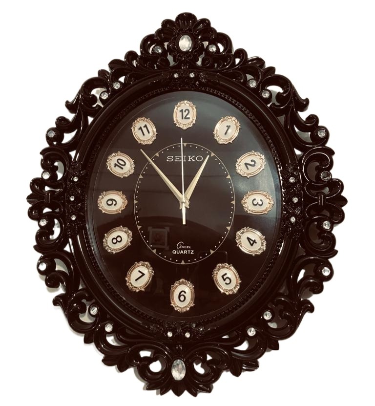 Picture of 56 CM Big Size Homestop Oval Shape Vintage Fiber Made Sharp Decorative Wall Clock - 56cm (Black)