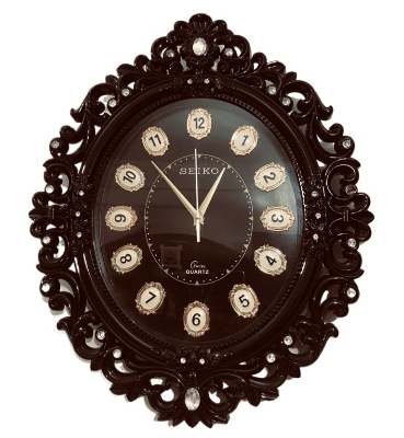 Picture of 56 CM Big Size Homestop Oval Shape Vintage Fiber Made Sharp Decorative Wall Clock - 56cm (Black)