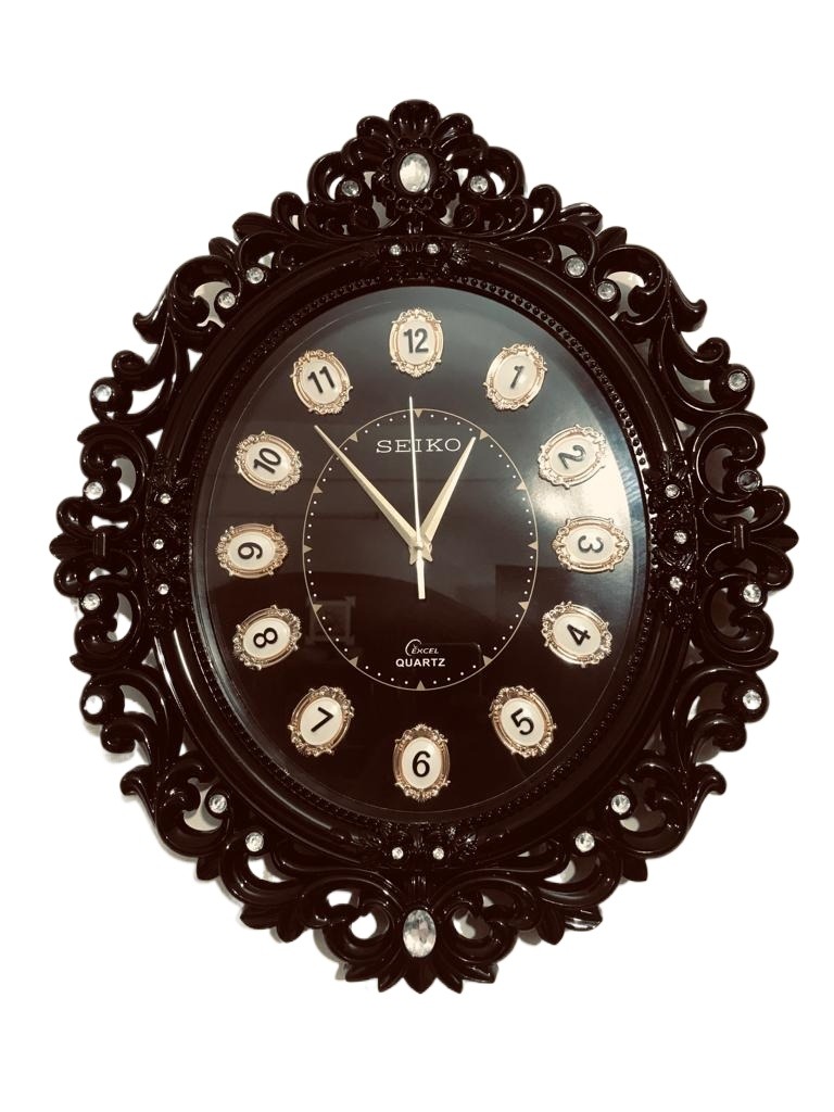 Picture of 56 CM Big Size Homestop Oval Shape Vintage Fiber Made Sharp Decorative Wall Clock - 56cm (Black)