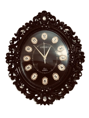 Picture of 56 CM Big Size Homestop Oval Shape Vintage Fiber Made Sharp Decorative Wall Clock - 56cm (Black)